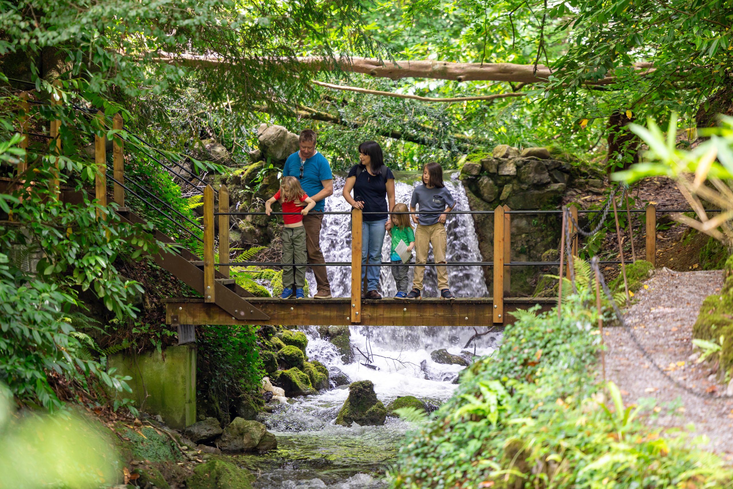 Family at waterfall in Birr Castle